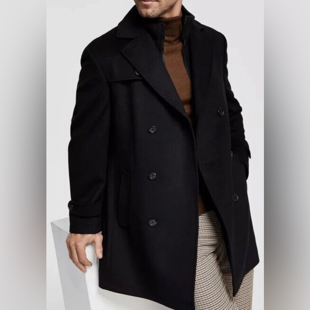 Lauren Ralph Lauren Men's Black Wool Blend Double Breasted Overcoat Size 36R New